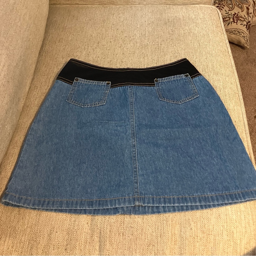 Y2K denim mini skirt with brown sheer waistline - Picture 1 of 7